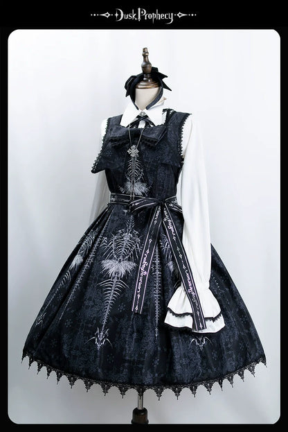 DuskProphecy - Coccyx - Elegant Lolita Dress High Waist Fishbone Print JSK Set