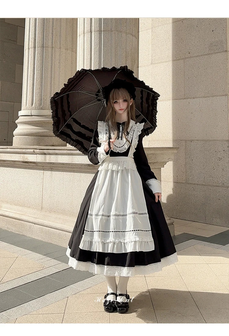 Hezi's Cat Haven - Black Cat Butler - Maid Lolita OP Dress Elegant Black and White Dress