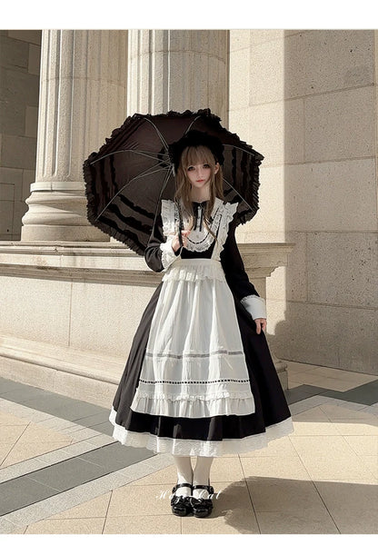 Hezi's Cat Haven - Black Cat Butler - Maid Lolita OP Dress Elegant Black and White Dress