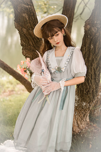 EESSILY - Afternoon Courtryard - Kawaii Lolita Summer Embroidery OP