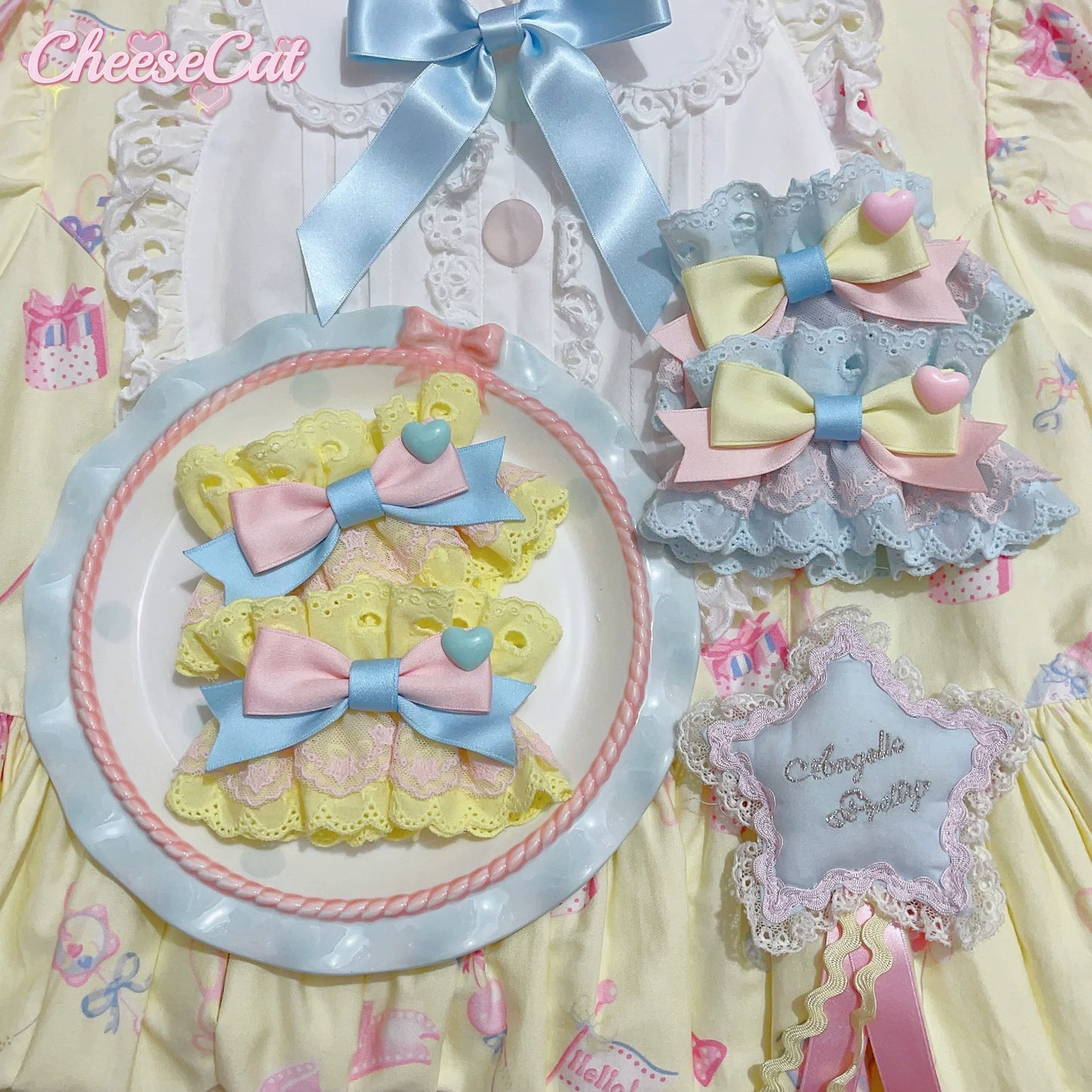 CheeseCat - Creamy Celestial - Sweet Lolita Cuffs Handmade Lace Cuffs