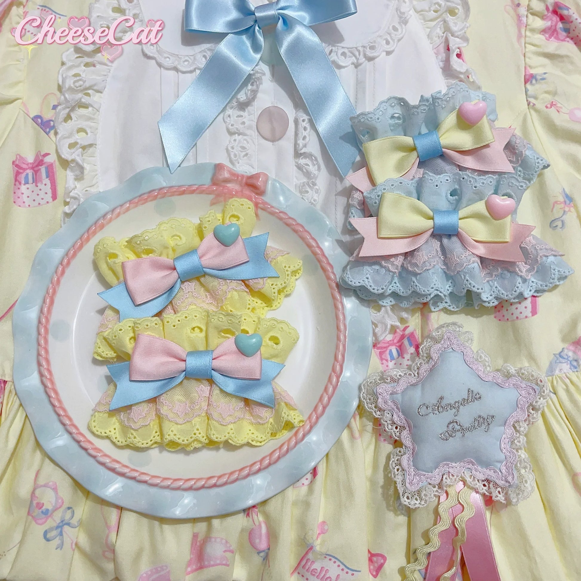 CheeseCat - Creamy Celestial - Sweet Lolita Cuffs Handmade Lace Cuffs