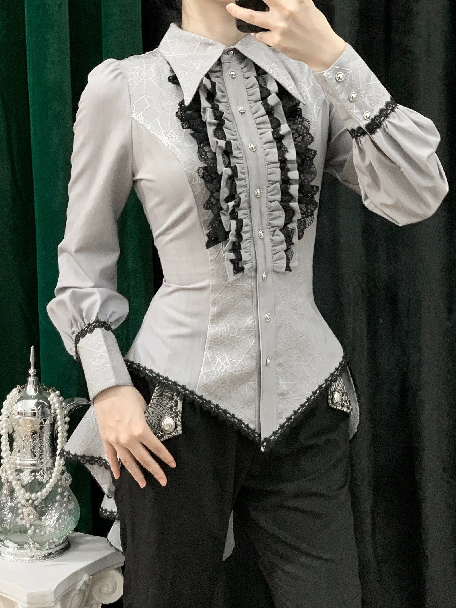 Little Dipper - Cold Rice - Ouji Lolita Shirt With Spiderweb Pattern in Several Versions