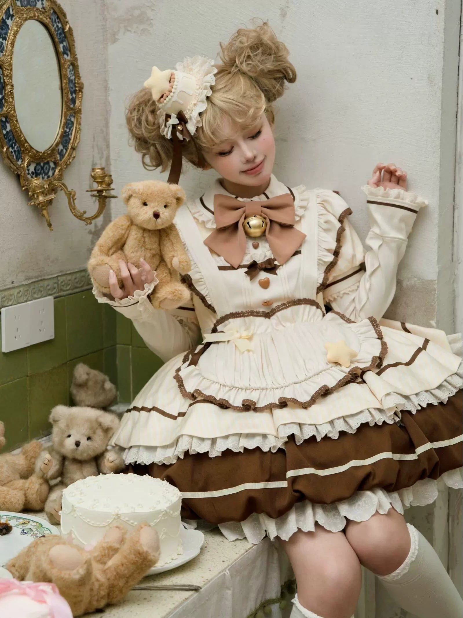 Sakurahime - Berry Bubble - Kawaii Lolita OP Tiered Ruffles Apron Lolita Dress