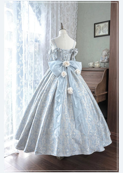 Nectarine White Tea - Rossia Salutes - Embossed Jacquard, Rose Accent, Bridal Wedding Lolita JSK Dress