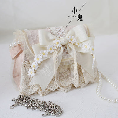 Xiaogui - Elegant Lolita Bag Daisy Pearl Chain Lace Handbag