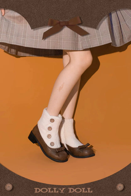 Dolly Doll - Winter Lolita Boots Fur Mary Jane Lolita Low Heel Shoes