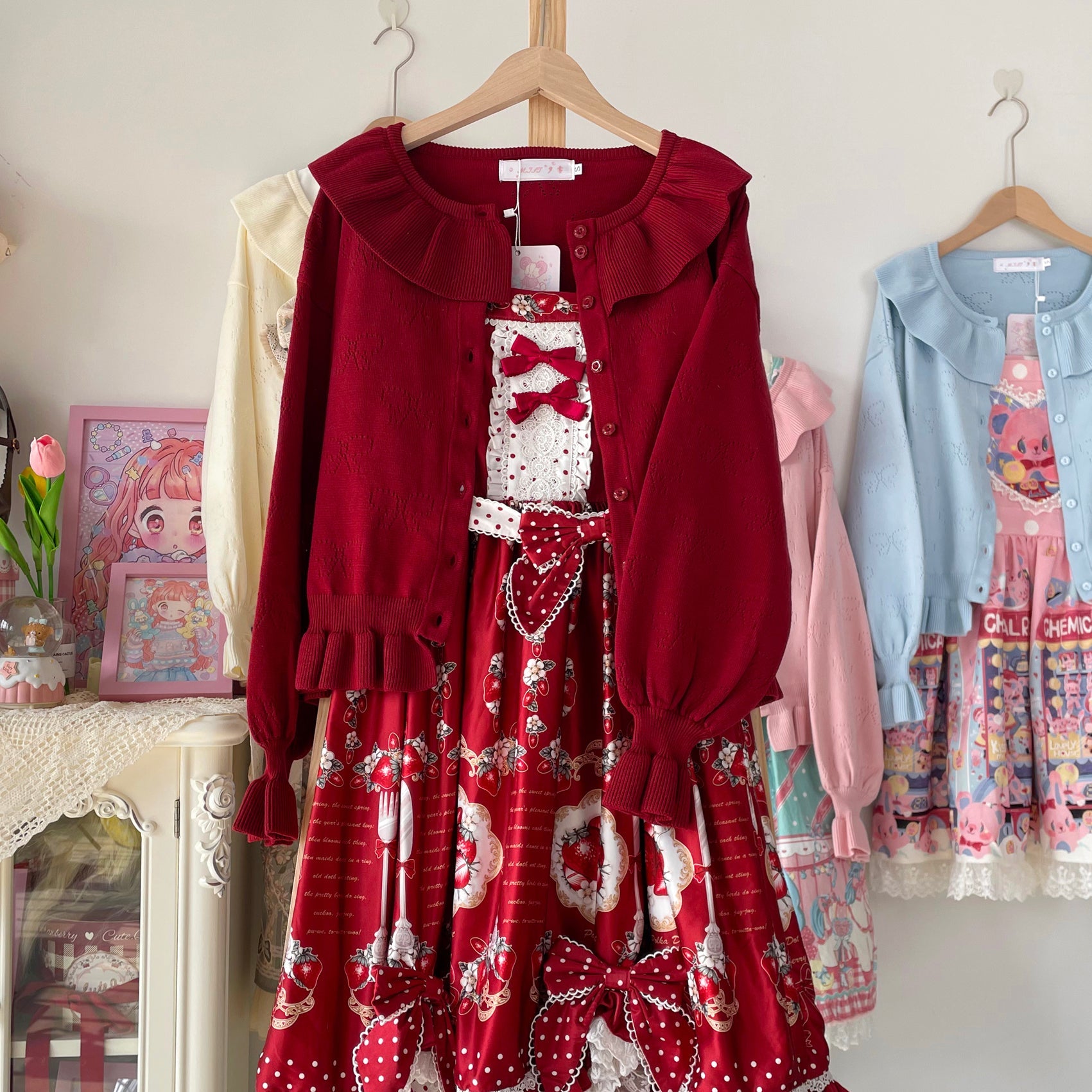 MIST - Vintage Lolita Bow Hollowed-out Sweater Ruffled Cardigan