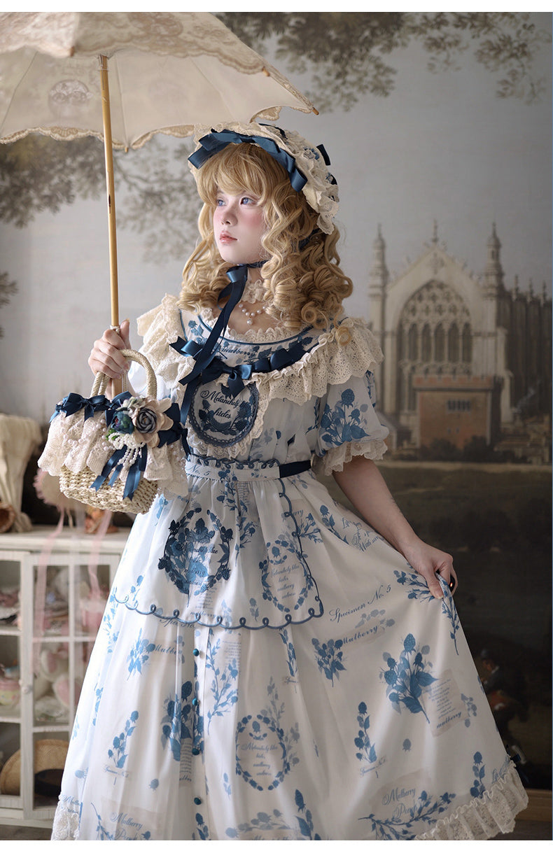 NanShengGe - Mulberry Poem - Country Lolita Printed Dress with Cardigan Set
