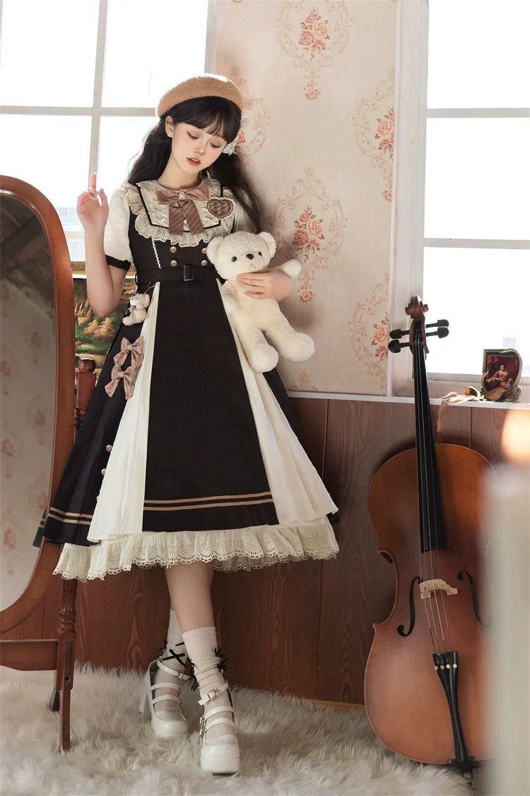 Letters from Unknown Star - Chocolate Workshop - Elegant Lolita OP Daily Short Sleeve Dress