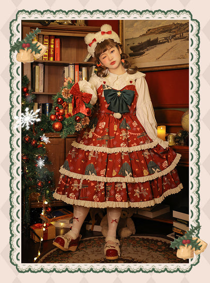 Yingtang - Plus Size Lolita Dress Set Christmas Winter Two-piece