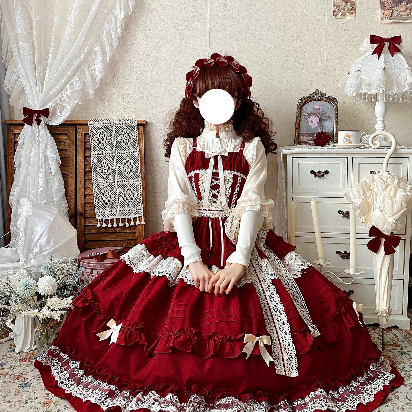 Qianmu - Lilianne - Elegant Lolita Ruffled Hem JSK Dress Multicolors