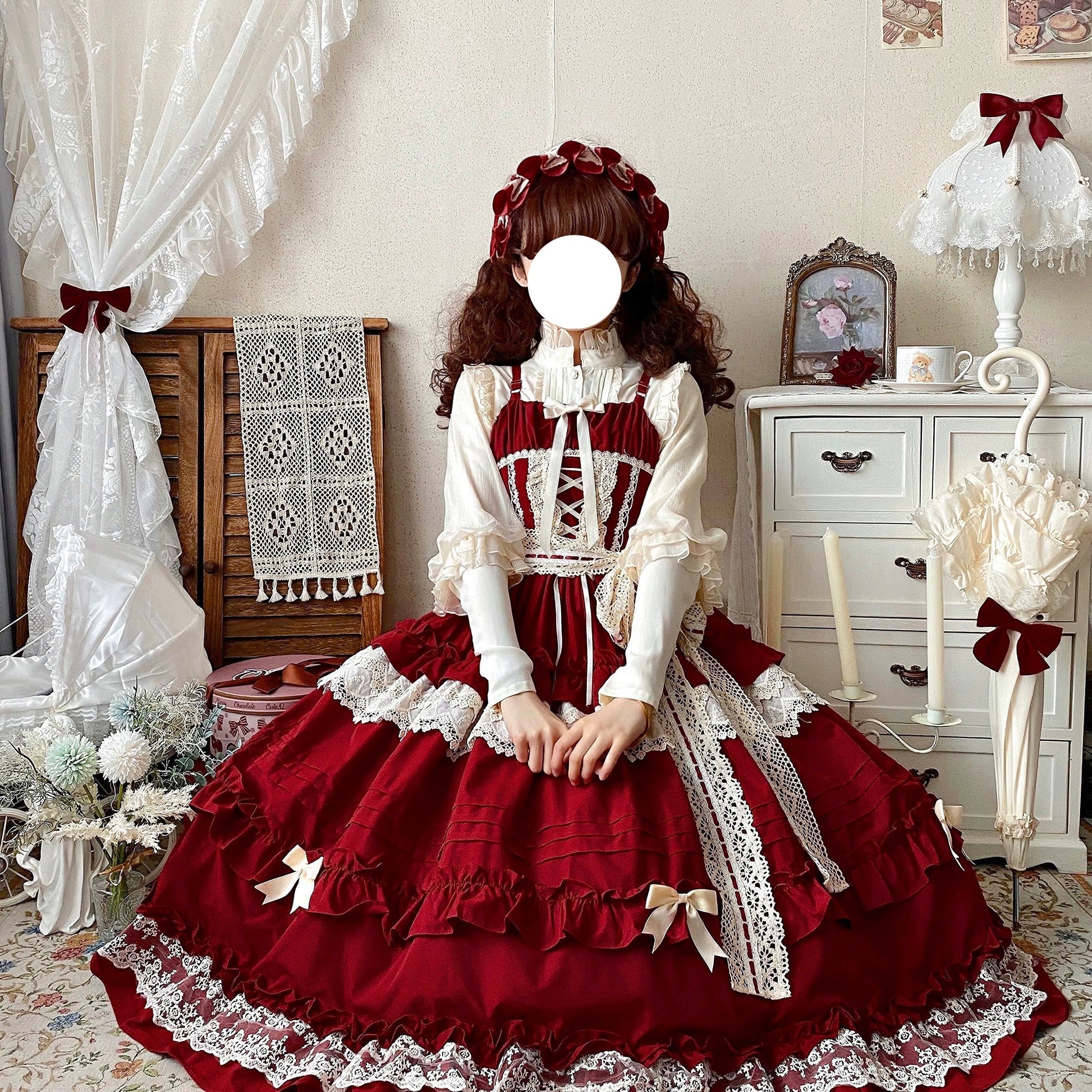 Qianmu - Lilianne - Elegant Lolita Ruffled Hem JSK Dress Multicolors