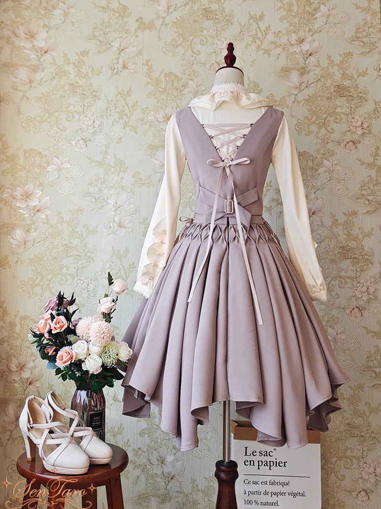 Sentaro - Pleated Irregular Knit Floral Slim Fit Vest and Half Skirt Set