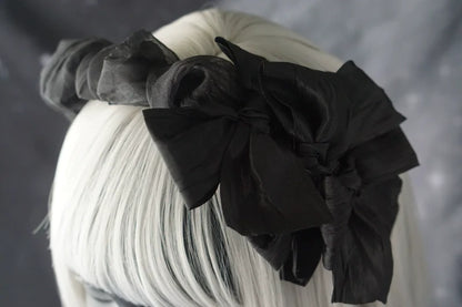 Strange Sugar - Gothic Lolita KC Black Wine Red Ruffled Bow Hair Accessories