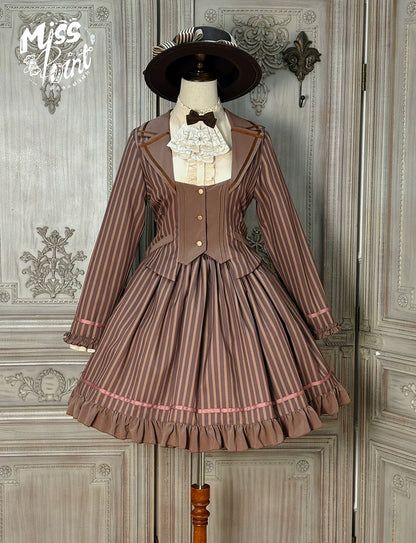 Miss Point - Classical Chocolate - Classic Lolita Jacket Elegant Striped Short Outwear
