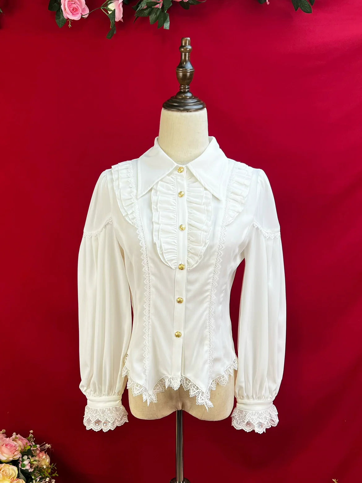 DMFS Lolita - Night Banquet - Pointed Collar Classic Lolita Shirt, Long Sleeve