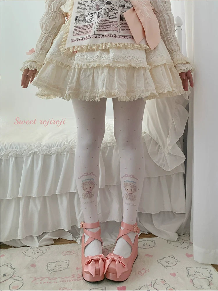 Roji Roji - Sweet Lolita Tights Velvet Print Pantyhose
