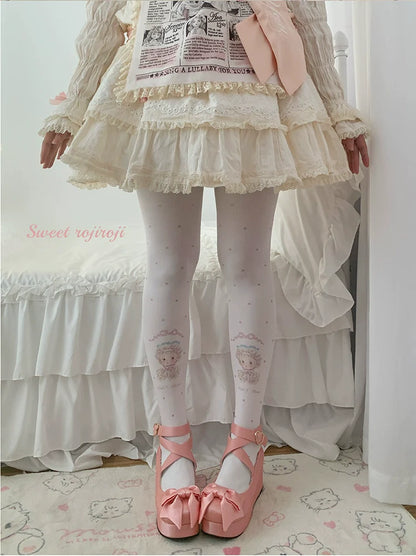 Roji Roji - Sweet Lolita Tights Velvet Print Pantyhose