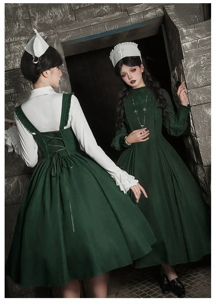 With PUJI - Letter and Poetry ﾂｷ Abyss Clinic - Gothic Lolita Green Dress Set