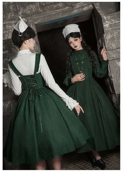 With PUJI - Letter and Poetry ﾂｷ Abyss Clinic - Gothic Lolita Green Dress Set