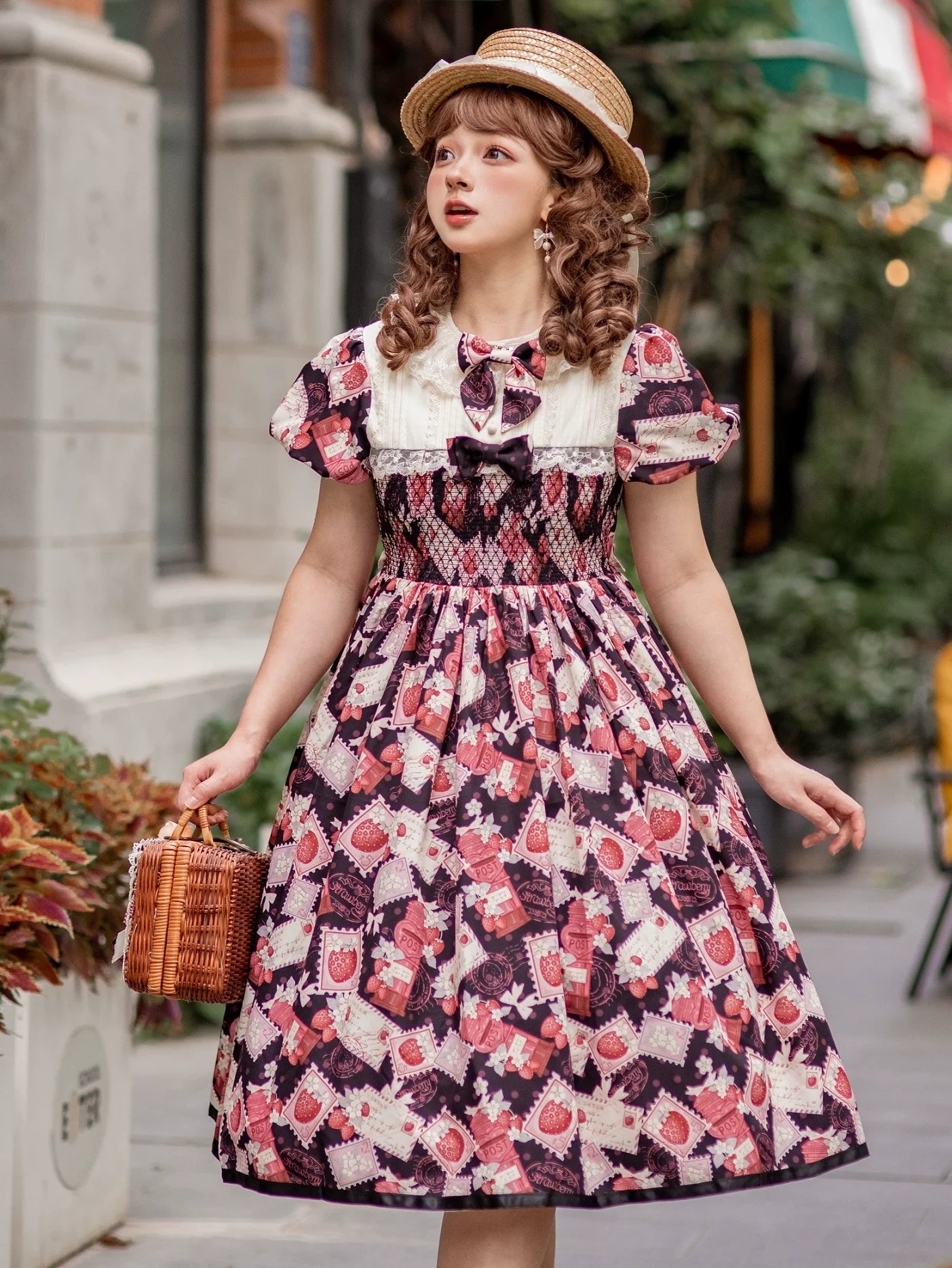 Strawberry Witch - Kawaii Lolita OP Dress, Strawberry Print