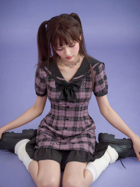 Ribbon neck short sleeve dress【s0000008911】