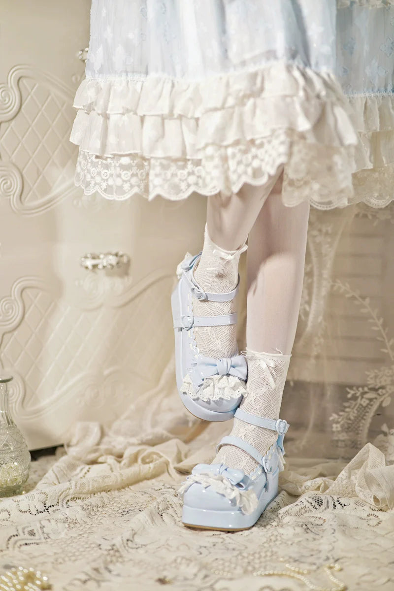 Jiujiu Lolita - Milky Puff - Sweet Lolita Heels Shoes, Round Toe With Petite Wedge