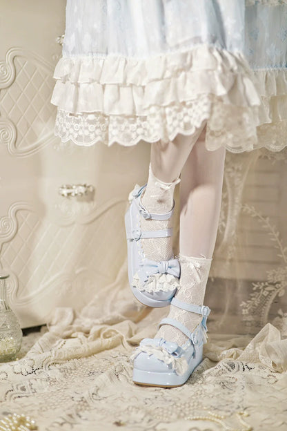 Jiujiu Lolita - Milky Puff - Sweet Lolita Heels Shoes, Round Toe With Petite Wedge