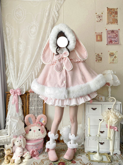 Qianmu - Lop Bunny - Kawaii Lolita Plush Hooded Cape