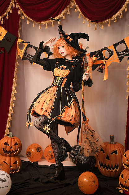 Lemon Honey - Halloween Gothic Lolita Jumper Dress, Pumpkin-inspired Dress