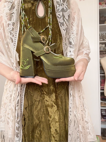 Dreamland - Floating Dream Lily - Elegant Lolita High Heel Shoes, Detachable Bow