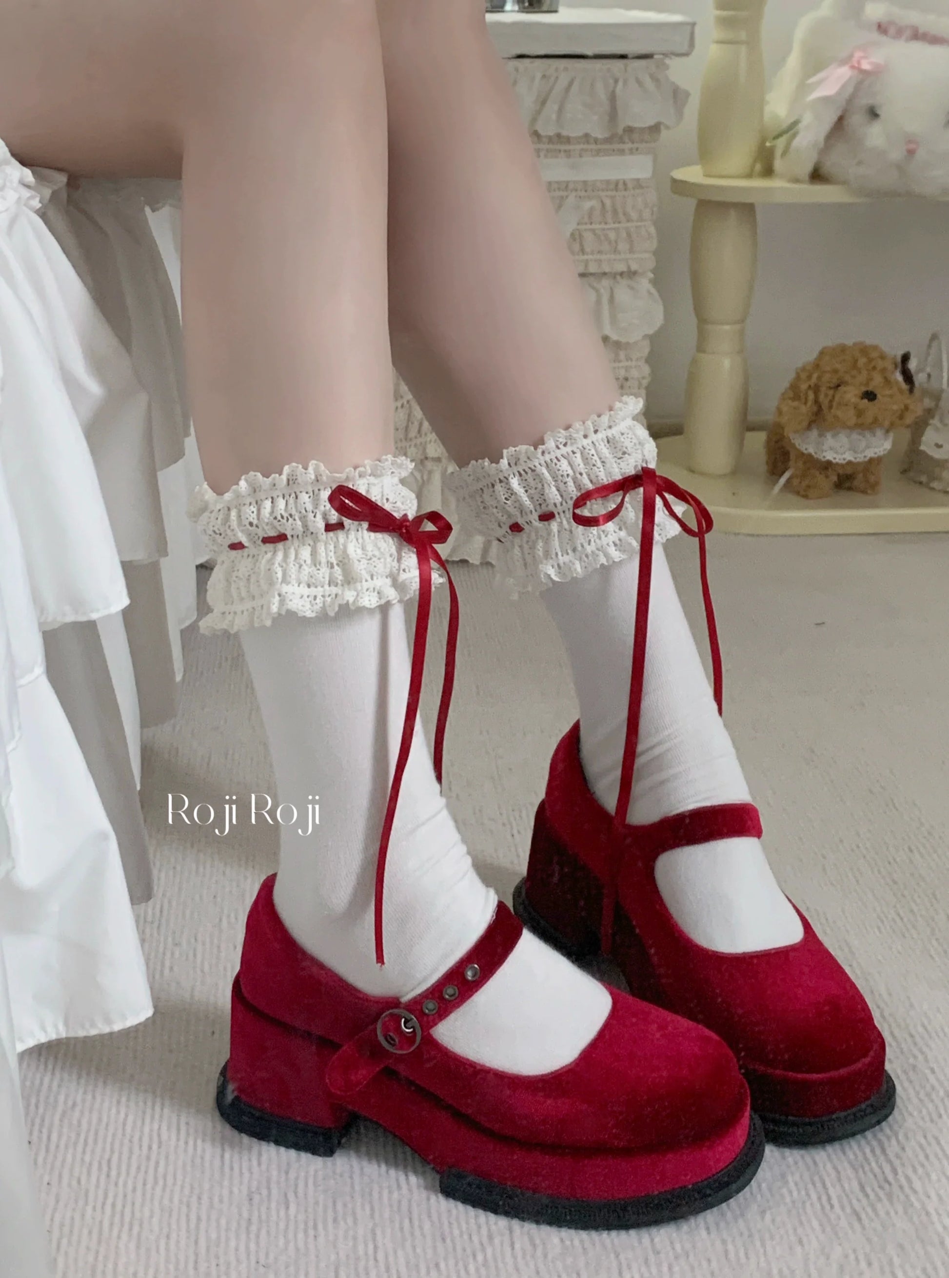 Roji Roji - Gentle Town - Sweet Lolita Cotton Calf Socks, Ankle Socks