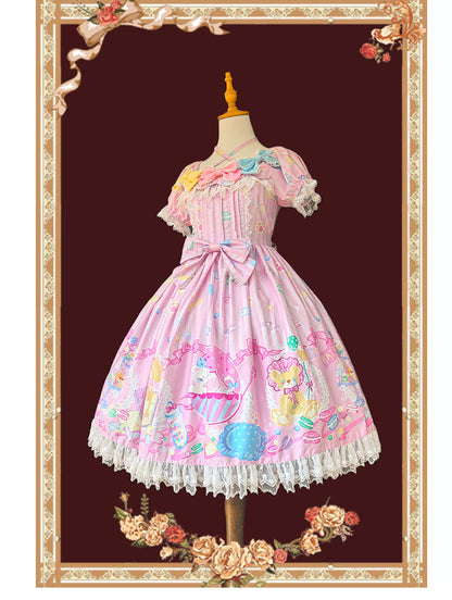 Infanta - Macaron Dolly House - Sweet Lolita OP Printed Dress, Side Zipper