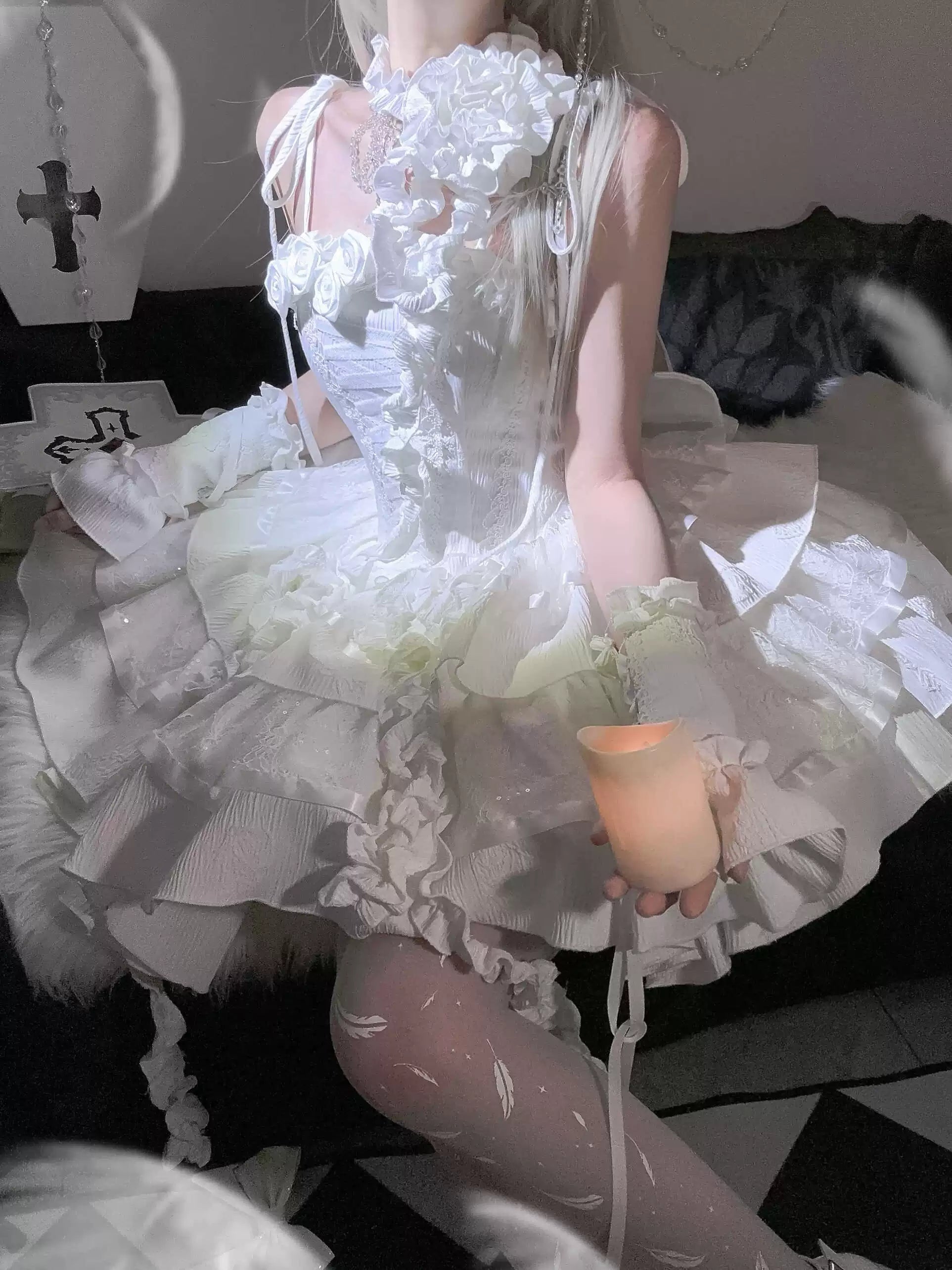 Silent Manor - White Gothic Lolita Fishbone JSK Dress