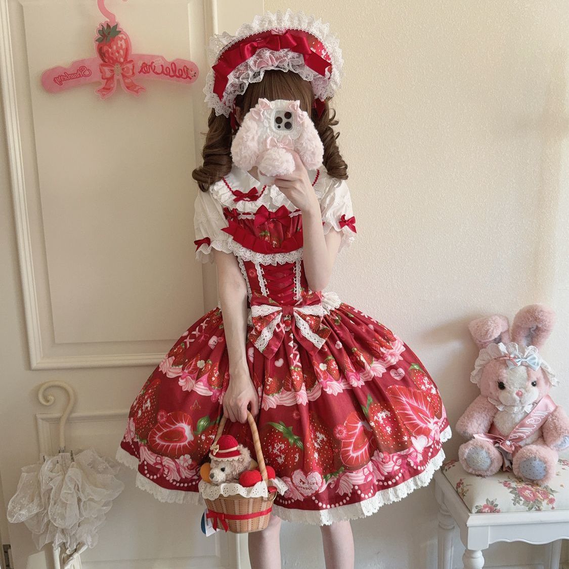 Hanguliang - Strawberry Tale - Sweet Lolita JSK Strawberry Printed Dress