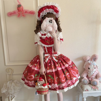 Hanguliang - Strawberry Tale - Sweet Lolita JSK Strawberry Printed Dress