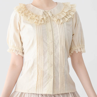 MIST - Hyde Garden - Cotton Lolita Blouse Puff Short Sleeve Shirt