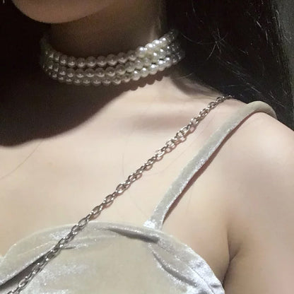 Rose of Sharon - Hepburn time - Retro Elegant Tiered Pearl Choker