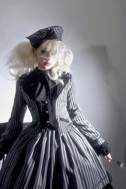 Miss Point - Classical Chocolate - Classic Lolita Jacket Elegant Striped Short Outwear