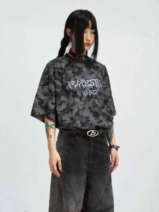 Camouflage print wash T-shirt【s0000009204】
