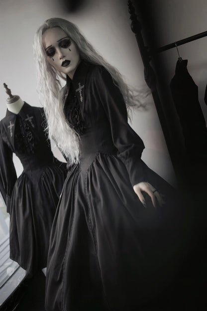 Lilizi - Redemption Song - Gothic Lolita OP Dress Cross Embroidery Tiered Hem