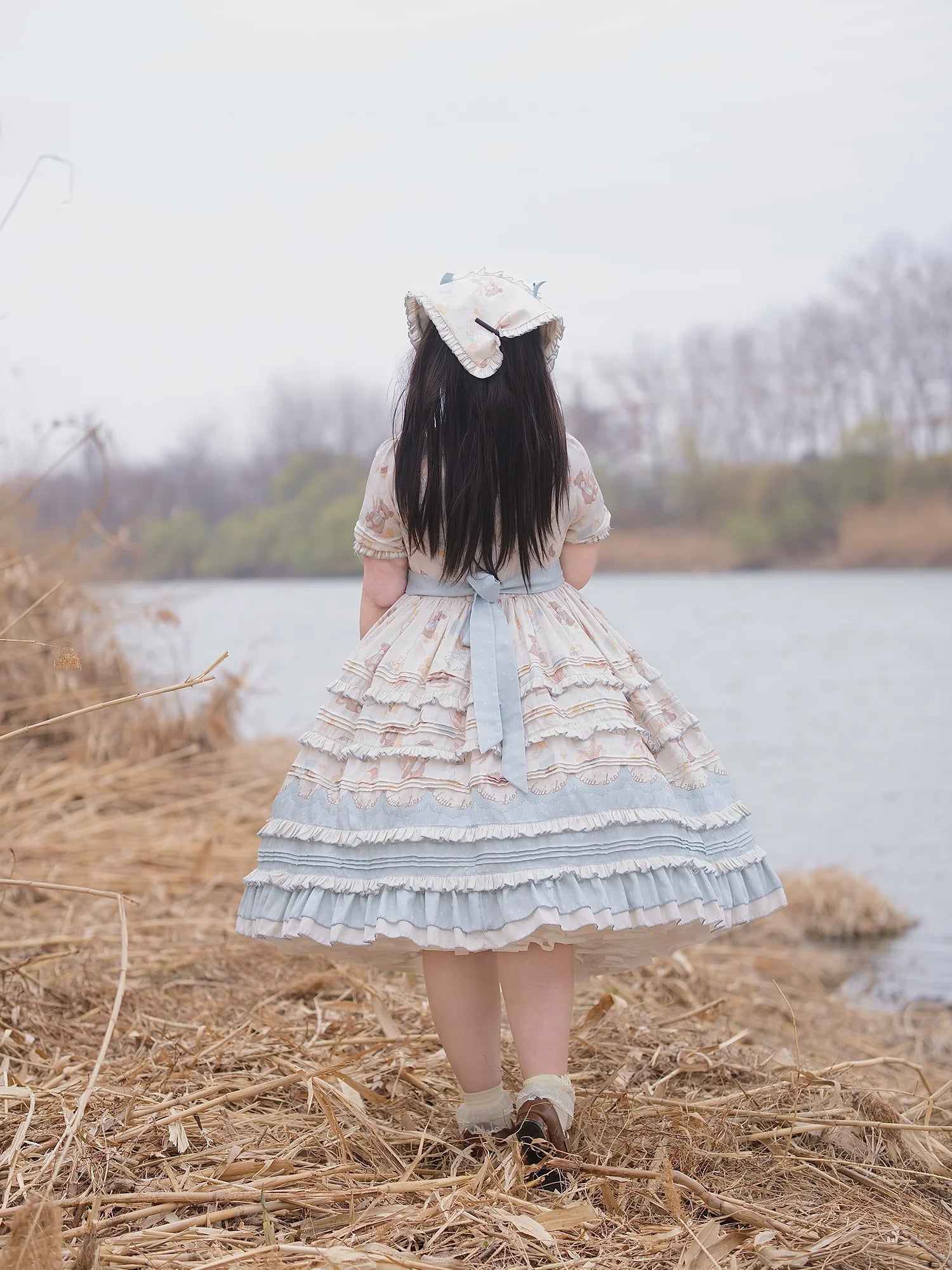 Chubby Cat Diary - Harvest Bear - Plus Size Country Lolita OP Dress with Teddy Bear Print