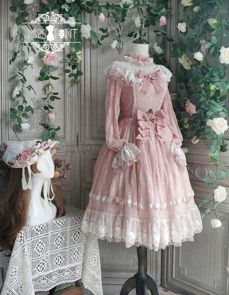Miss Point - Dawn Girl - Reto Elegant lolita OP Dress Lace Long Sleeve