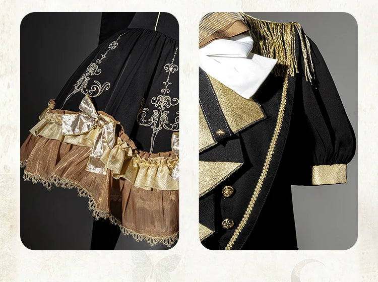 Letters from Unknown Star - Glitter Oath - Military Lolita OP Dress with Detachable Split Tail Cloak