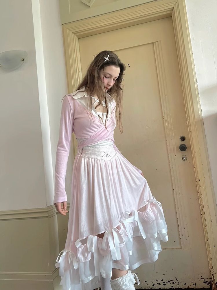 Ribbon lace splicing long skirt【s0000008726】