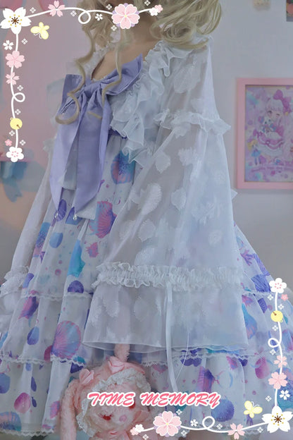 Time Memory - Xianbei - Sweet Lolita Chiffon Lantern Sleeve Cardigan with Bow