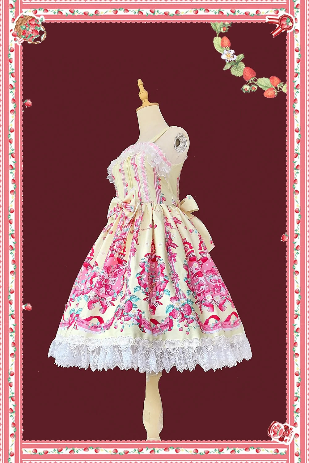 Infanta - Strawberry Culinary Maiden - Sweet Lolita JSK Dress With Strawberry Floral Print