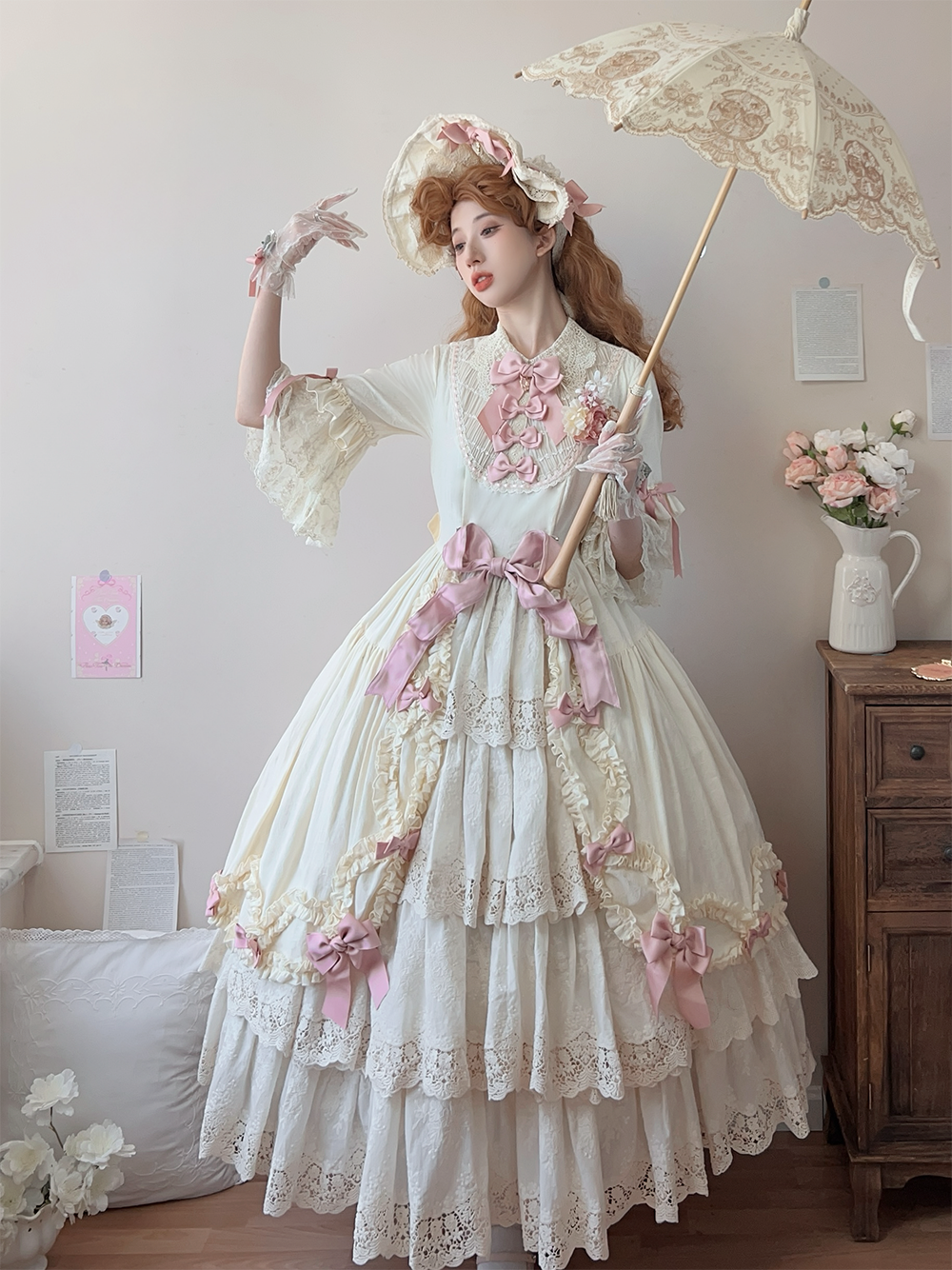 Miss Point - Lilyka Garden - Classic Lolita OP Dress Set Elegant Floral Wall Princess Sleeve