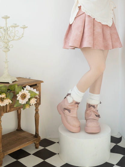 Dolly Doll - Ponyo - Winter Casual Lolita Boots Bow Thick Sole Shoes